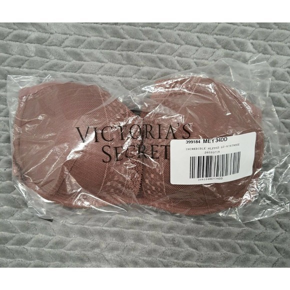NWT Victoria's Secret Incredible Lightly Lined Plunge Lace Bra size 34DD Rose - Picture 5 of 6